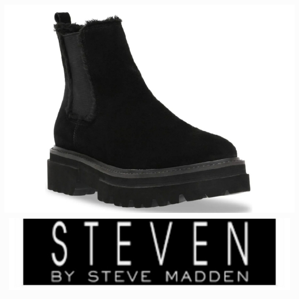 Steven NY by Steve Madden Suede Water Resistant Lug Sole Booties - Picture 1 of 7